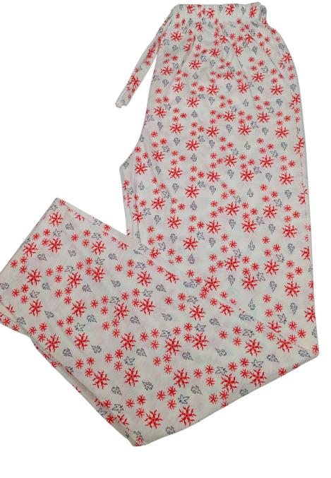 Pantaloni pijama dama Craciun,Culoare Alb cu Rosu,Engros